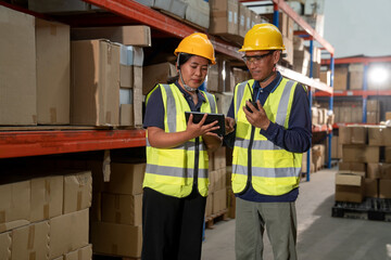 warehouse A distribution center worker carries the box and prepares it for delivery.