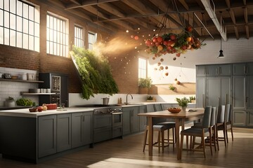 Fototapeta premium Vegetables are flying out isolated on the background generated by AI tool