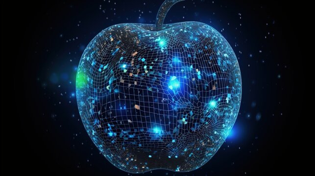Polygonal technology apple background.Low poly blue.illustration
