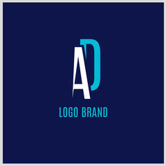 Letter AD monogram logo template, White and blue color. Vector Illustration for Icon, Symbol, Logo etc