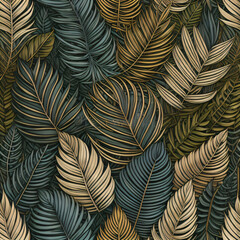 Tropical leaf Wallpaper, Luxury nature leaves pattern design, Golden banana leaf line arts, Hand drawn outline design for fabric , print, cover, banner and invitation