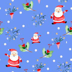 Seamless pattern for new year and christmas. Watercolor drawing.