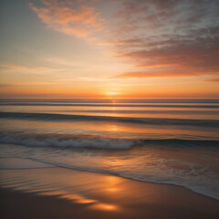 Fototapeta na wymiar Serene ocean sunset with a palette of warm oranges, pinks, and golden hues