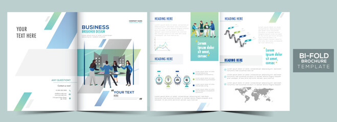 Bi-Fold Brochure Template, Annual Report with Double-Side for Business Progress Concept.