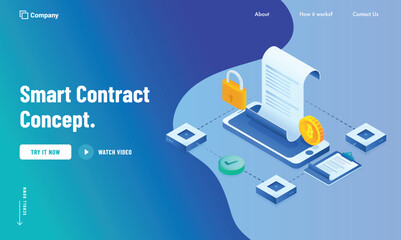 Digital Smart Contract Concept Based Landing Page Design in Blue Color.
