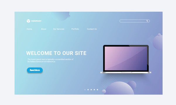 Landing Page or Hero Image with Open Laptop Illustration for Welcome To Our Site.