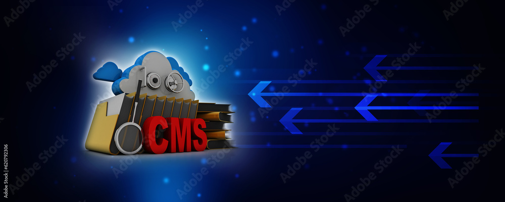 Poster 3d rendering cms cloud with folder