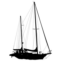 Two-masted sailing ship on white background