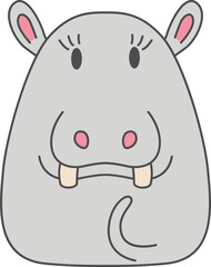 Hippo line filled icon, Animal simple cartoon style.