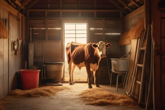 a cow in a stable