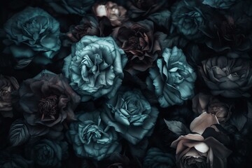 Fototapeta na wymiar Pastel abstract floral pattern of black roses for wallpaper, prints, or postcards. Generative AI