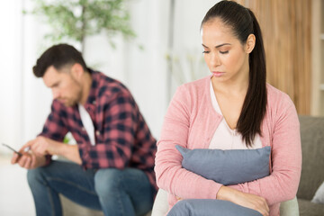 sad disappointed wife not talking ignoring husband