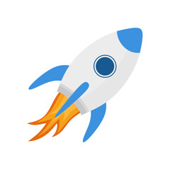 Space rocket launch. Rocket ship flies into space. Concept of startup, business, future, aim. Rocketship vector icon isolated on white background. Flat vector illustration
