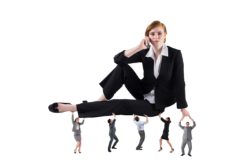 Digital png photo of people with caucasian businesswoman with smartphone on transparent background