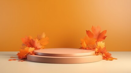 Empty Podium for Product Display on Autumn Background. Generative Ai