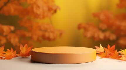 Empty Podium for Product Display on Autumn Background. Generative Ai