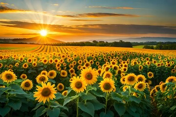 field of sunflowers showing amazing view AI Generated