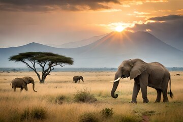Fototapeta na wymiar elephants in the savannah desert AI Generated