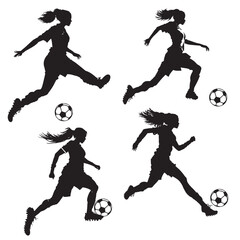 silhouettes of players. female soccer silhouette, female football player silhouette