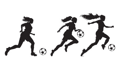 Fototapeta na wymiar silhouettes of players. female soccer silhouette, female football player silhouette