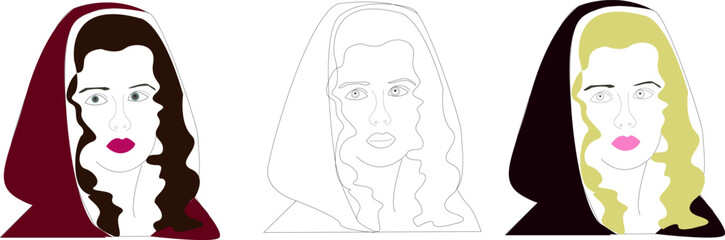 Vector portrait of a beautiful woman in the hood. Female face close up.