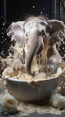 elephant have a bath with milk