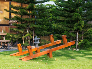 Serene Harmony: Japanese Garden with Downed Wood Sculptures