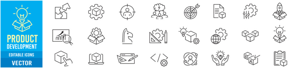 Product Development Editable Line icons Vector