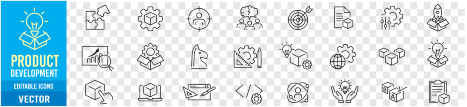 Product Development Editable Line Icons Vector