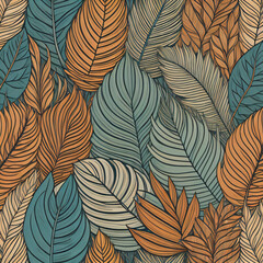 Vibrant foliage line art background. Leaf wallpaper featuring tropical leaves, leaf branch, plants in a hand-drawn pattern. Botanical jungle illustration for banners, prints, decoration, and fabric.