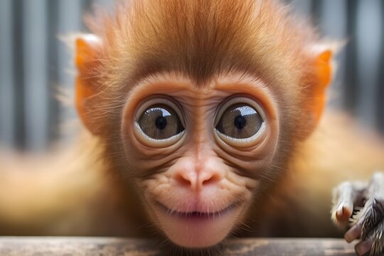 photo of a cute monkey in front of the camera