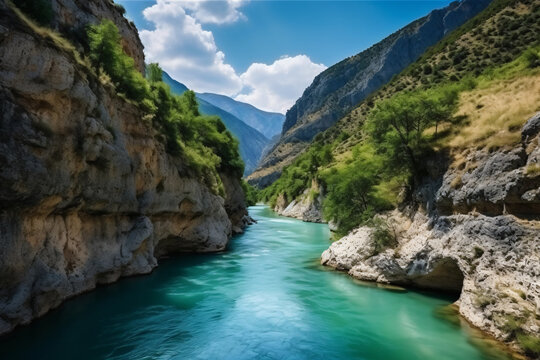 River moraca, canyon platije. montenegro, canyon, mountain road. picturesque journey, beautiful mountain turquoise river photography
