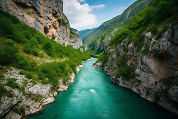 River moraca, canyon platije. montenegro, canyon, mountain road. picturesque journey, beautiful mountain turquoise river photography