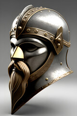 Image of an antique metal Viking helmet. (AI-generated fictional illustration)
