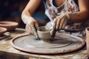 Fototapeta na wymiar woman making clay pottery