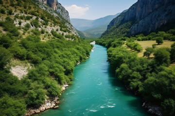 River moraca, canyon platije. montenegro, canyon, mountain road. picturesque journey, beautiful mountain turquoise river photography