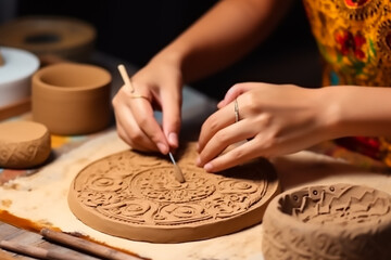 Fototapeta premium Closeup shot of pottery making using clay