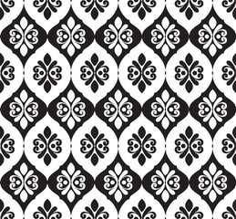 Black and white floral seamless. Vector. Seamless damask pattern. Fabric swatch. Black and white.