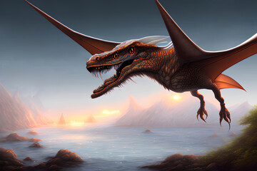 Pterodactylus Dinosaur, Generative AI Illustration