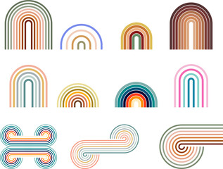 Colorful retro rainbow shapes and geometric stripy clipart

