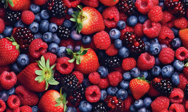  a bunch of berries and raspberries are all grouped together.  generative ai