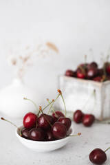 Ripe cherries on the kitchen table