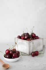 Ripe cherries on the kitchen table