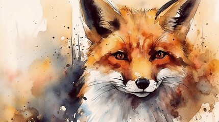 Fototapeta premium Watercolor illustration of fox. Generative AI