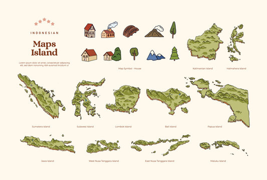 Isolated Indonesia islands map handdrawn illustration