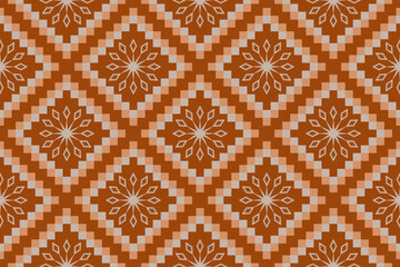 Orange vintages cross stitch traditional ethnic pattern paisley flower Ikat background abstract Aztec African Indonesian Indian seamless pattern for fabric print cloth dress carpet curtains and sarong
