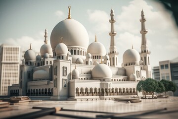 Fototapeta na wymiar Cartoon design of an Islamic Arabic Zayed grand mosque. Generative AI