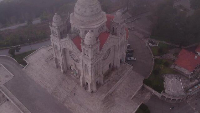 Flying over famous Santu&aacute;rio de Santa Luzia at Viana do Castelo Portugal, aerial