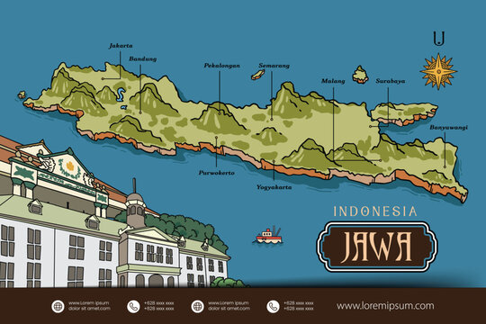 Javanese Indonesia maps illustration. Indonesia Island design layout