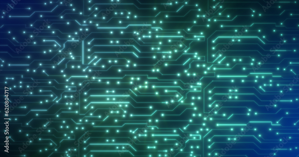 Wall mural abstract background of green computer circuit boards digital hi-tech futuristic of lines and dots